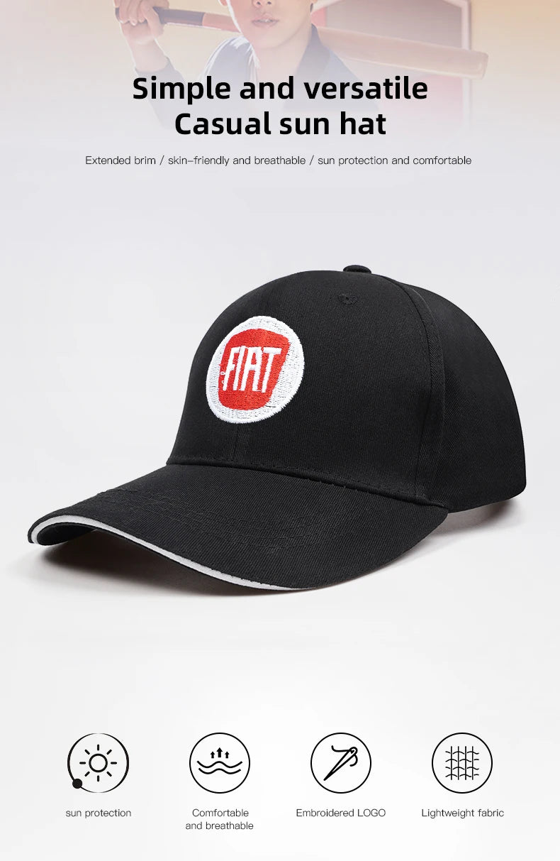Fiat Emblem Baseball Hat Men Women Adjustable Peaked Cap For Fiat Abarth 500e Panda Tipo FR Argo Freemont Viaggio Bravo Punto