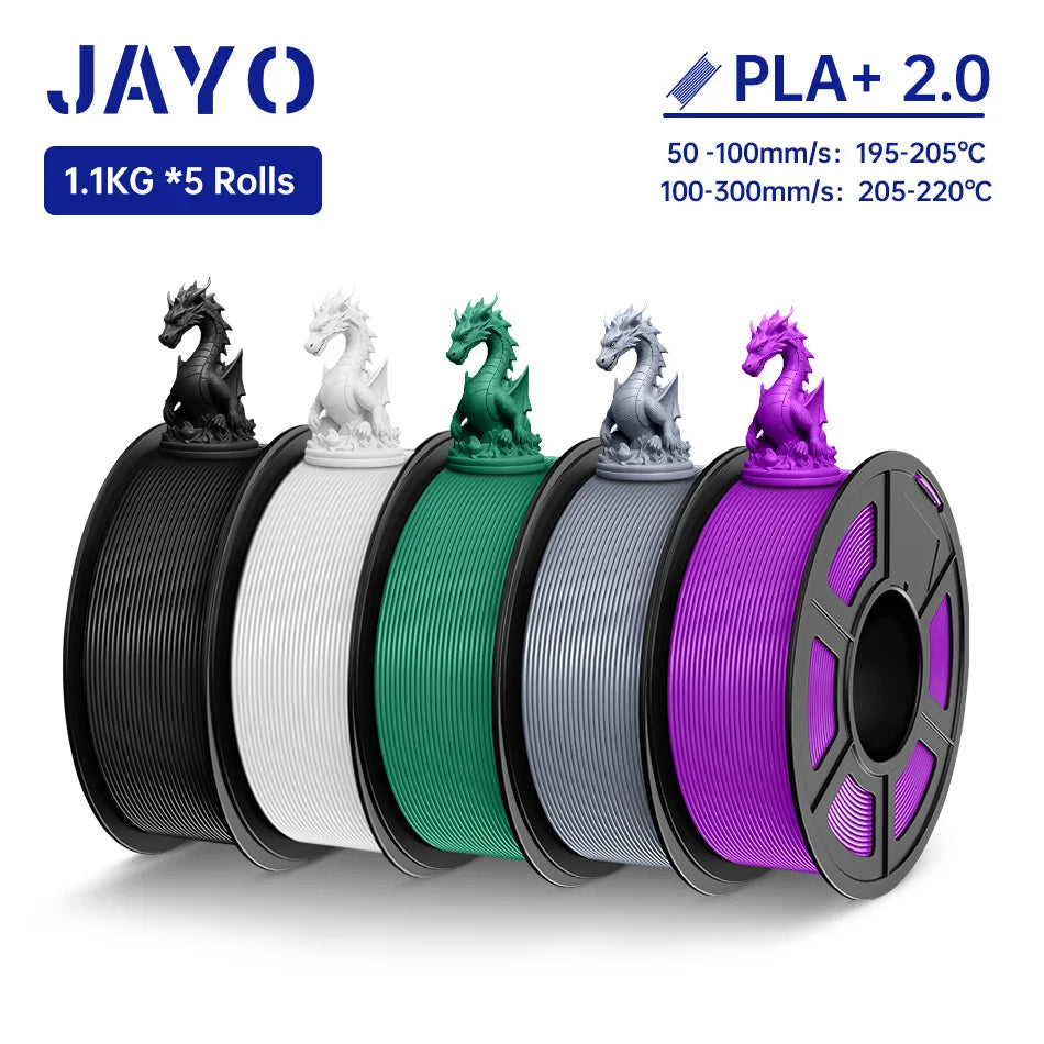 JAYO 3D Filament PLA +/PLA Meta/ PLA Matte/PLA PLUS 2.0/ PLA 1.75MM 5Rolls Coloful Neatly Wound 3D Printer Filament 1.1KG