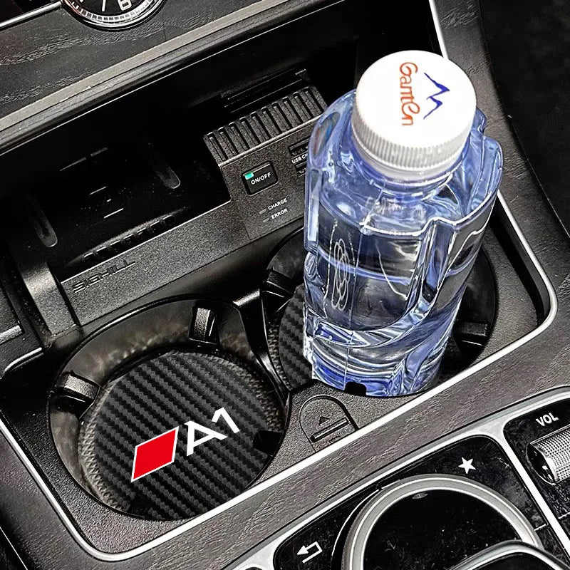 2Pcs Car Leather Coaster Mat Anti-slip Water Cup Pad For Audi A1 A3 A4 A5 A6 A7 A8 Q2 Q3 Q5 Q7 Q8 B6 B8 B9 C5 C7 TT S1 S7 S3 RS6