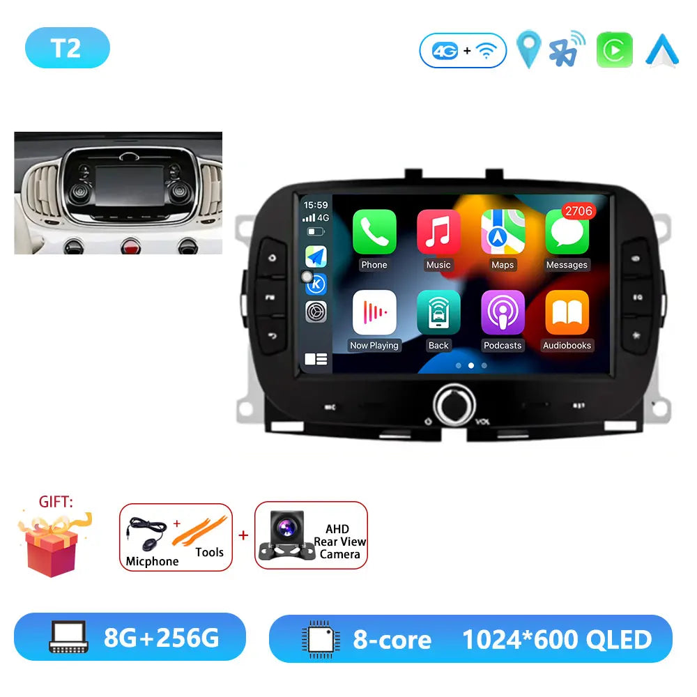 Android15 For Fiat 500 2016 - 2019 Car Radio Multimedia Player Video Navigation Carplay Stereo GPS WIFI DSP Carplay Android Auto