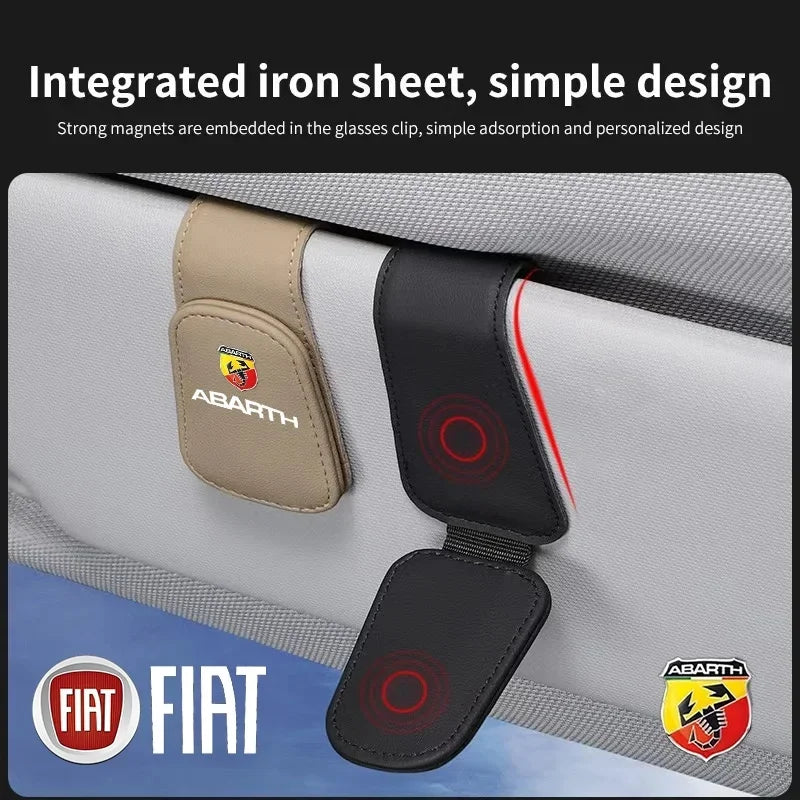 Leather Car Sun Visor Sunglasses Holder for Fiat 500e Tipo 500 500x Abarth Auto Eyeglass Clip Mount, Fiat Car Interior Accessory