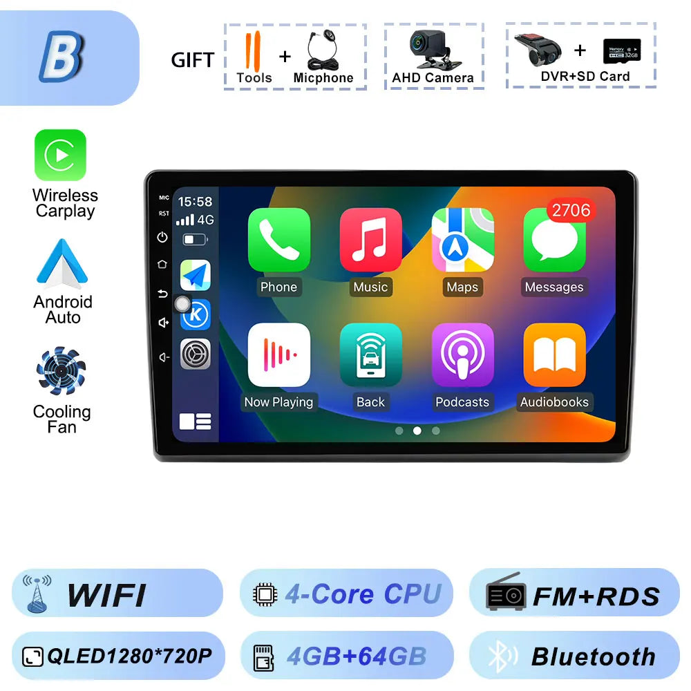 Video Player Carplay Car Radio for Fiat Ducato 2007 2008 2009 2010 2011 2012 - 2015 Android 15 Stereo Multimedia BT Auto Android