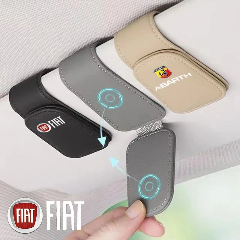 Leather Car Sun Visor Sunglasses Holder for Fiat 500e Tipo 500 500x Abarth Auto Eyeglass Clip Mount, Fiat Car Interior Accessory