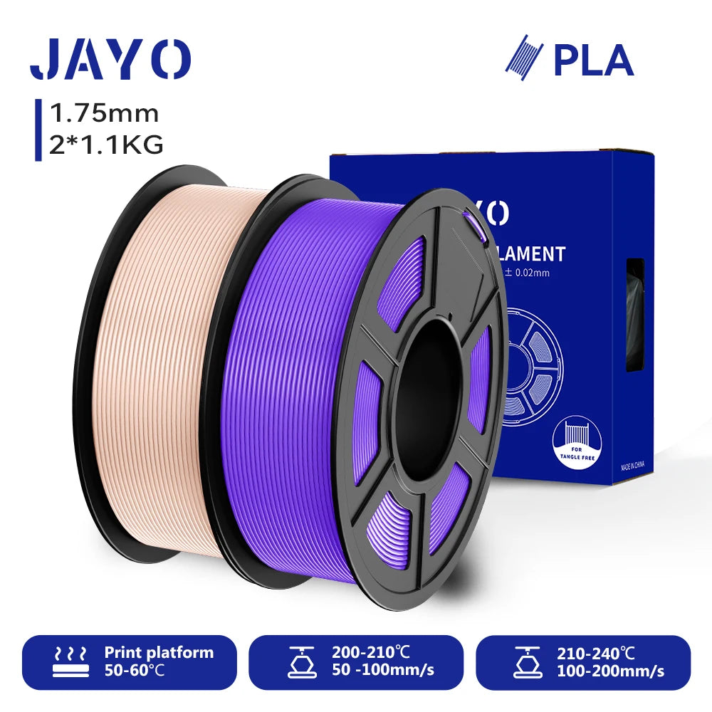 JAYO 2 Rolls 3D PLA / AntiString PLA / High Speed PLA Filament PLA Filament 1.75mm Neatly Wound 3D Printing Filament for 3D