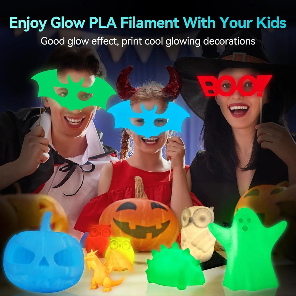 Glow in Dark PLA ,  Luminous PLA 3D Printer Filament 1.75mm, Dimensional Accuracy +/- 0.02mm. (Glowing Blue/Green/Red/Yellow)