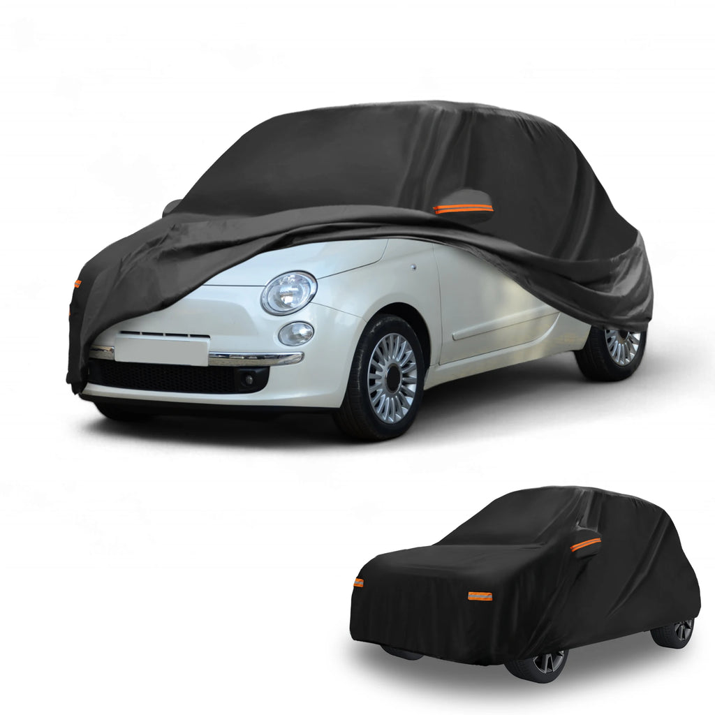 Motoforti Car Cover Waterproof All Weather for Fiat 500 2007-2022 Black 210D-PU