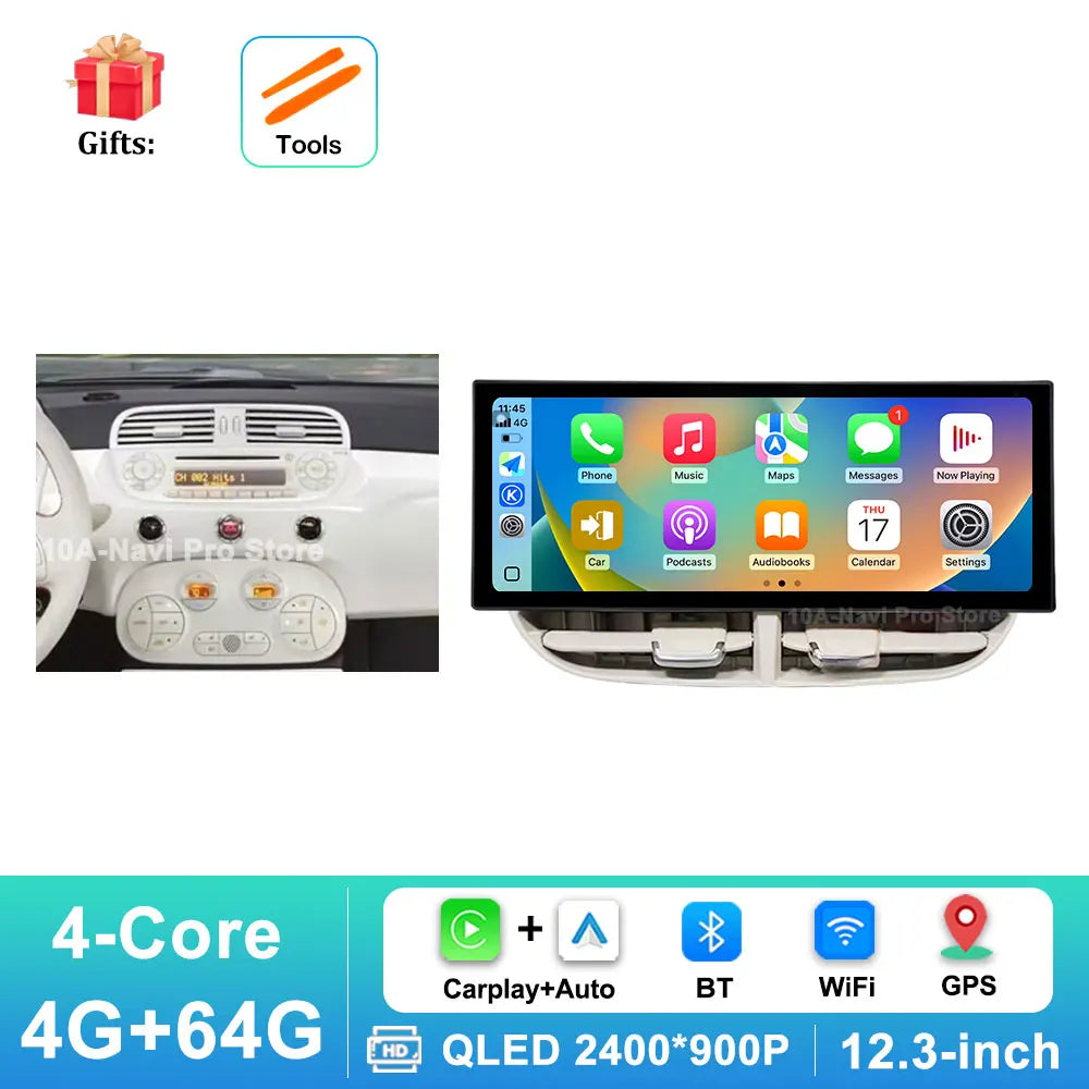 12.3 '' Android 16 for Fiat 500 2007 - 2015 Car Radio Video Multimedia Player BT 4G GPS Navi Wireless Carplay WiFi Touch Screen