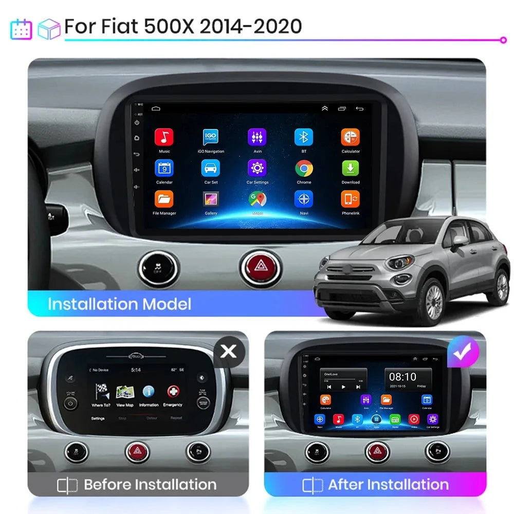 Android 15 For Fiat 500X 2014-2020 2K QLED Stereo Car Radio Multimedia Video Player GPS AI Voice CarPlay Head Unit Navigation 4G
