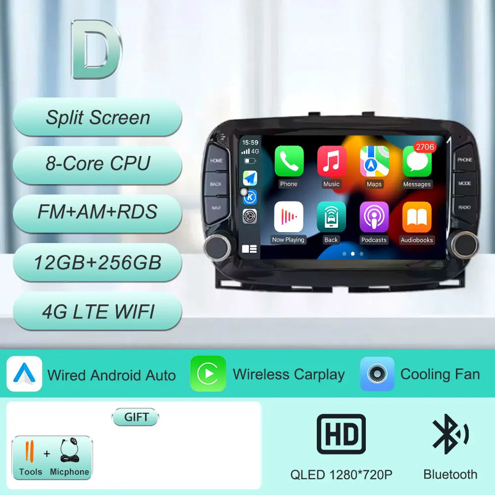 Android 16 Car Radio For Fiat 500 2016-2019 7inch Touch Screen Multimedia Player GPS Navi BT WiFi FM Radio Mirror Link Head Unit