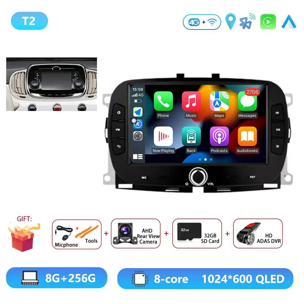 Android15 For Fiat 500 2016 - 2019 Car Radio Multimedia Player Video Navigation Carplay Stereo GPS WIFI DSP Carplay Android Auto