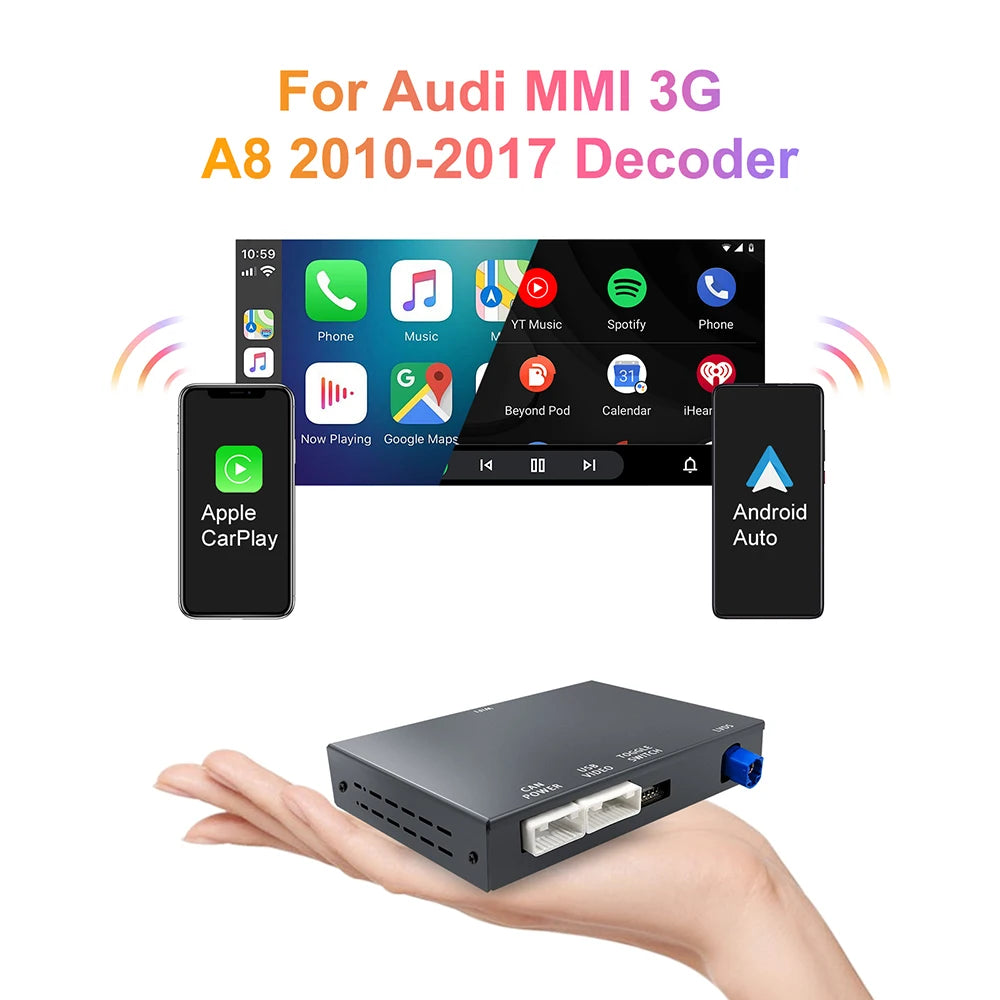 Wireless CarPlay Android auto for Audi A8 2010-2017 6.5"/7" Screen MMI 3G with CarPlay & Android Auto Retrofit Kit