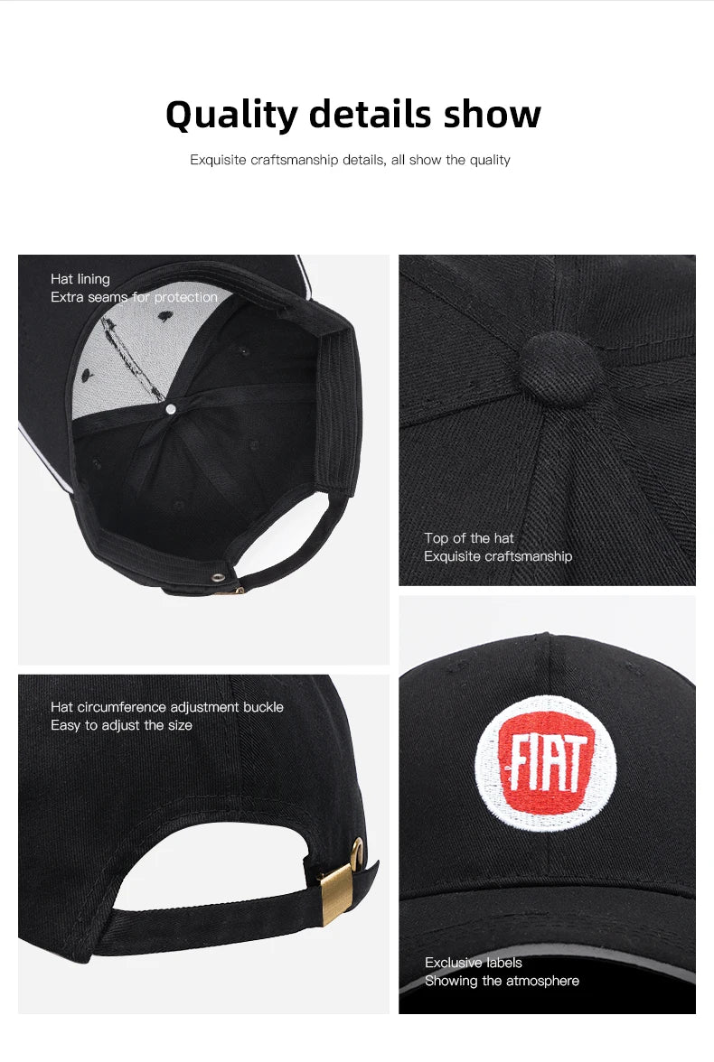 Fiat Emblem Baseball Hat Men Women Adjustable Peaked Cap For Fiat Abarth 500e Panda Tipo FR Argo Freemont Viaggio Bravo Punto