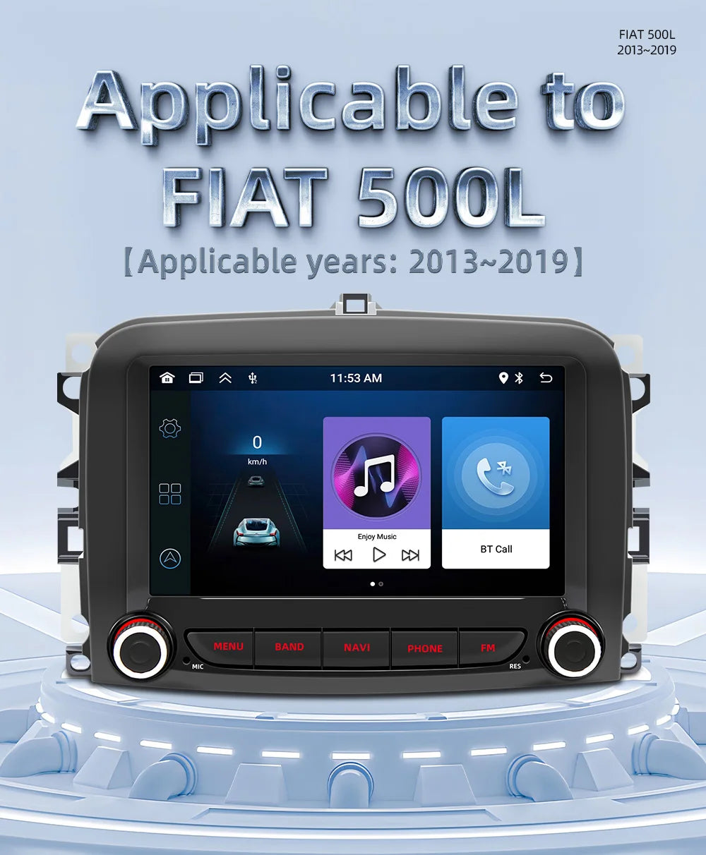 BQCC 7''  Fiat 500L 2016~2019 Android car radio navigation support reversing image WIFI GPS recording Android AUTO CARPLAY