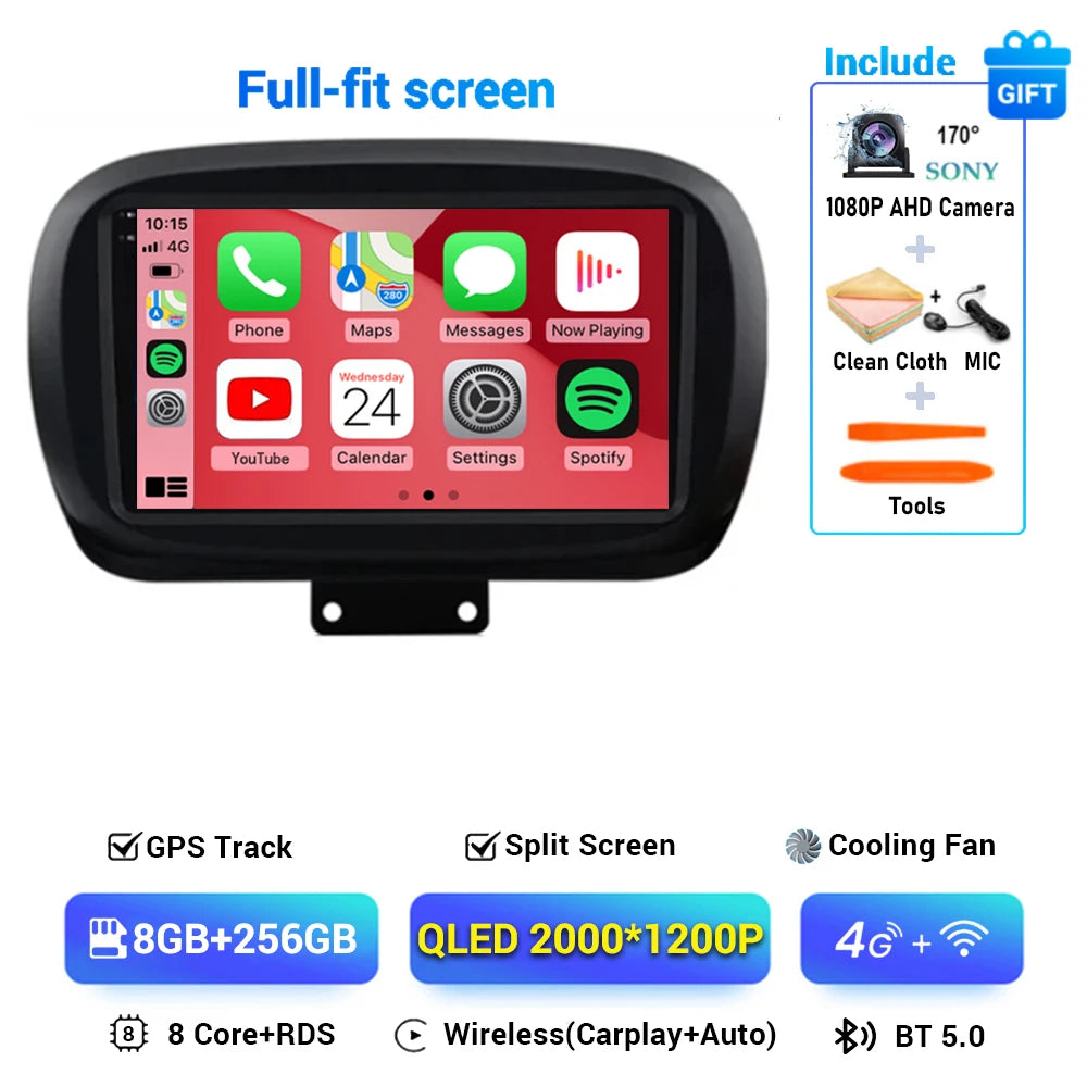 Android 15 For Fiat 500X 2014-2020 2K QLED Stereo Car Radio Multimedia Video Player GPS AI Voice CarPlay Head Unit Navigation 4G