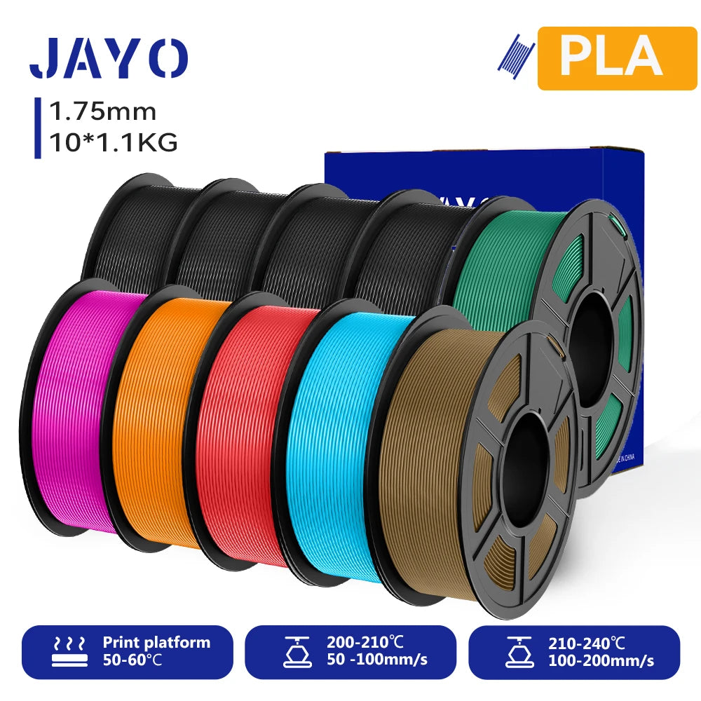 JAYO 10 Rolls 3D PETG/PLA/PLA PLUS/PLA Meta/ PLA Matte Printer Filament 1.75mm 100% No Bubble non-toxic 3D Printing Materials