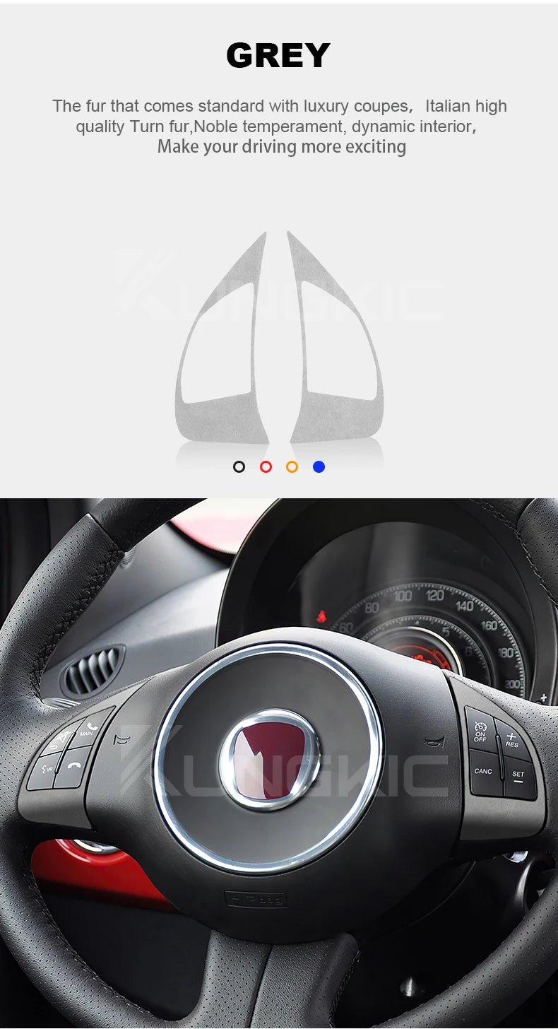 Italian Top Suede Sticker For Fiat 500 2008-15 For Abarth 595 2012-15 steering wheel button frame turn fur interior Accessories