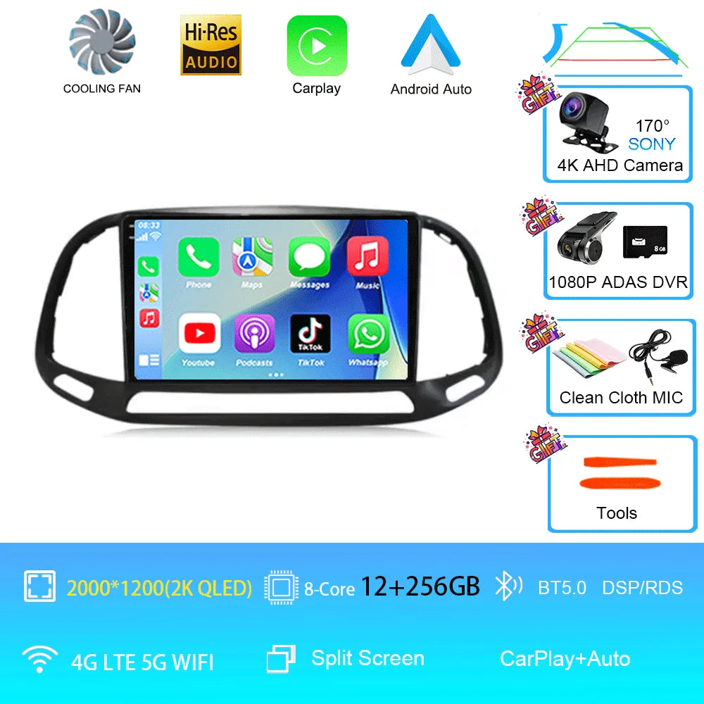 For Fiat Doblo 2015 2016 2017 2018 2019 2020 Android 16 GPS Car Radio Multimedia Video Player Stereo Navigation Wifi 360 Camera