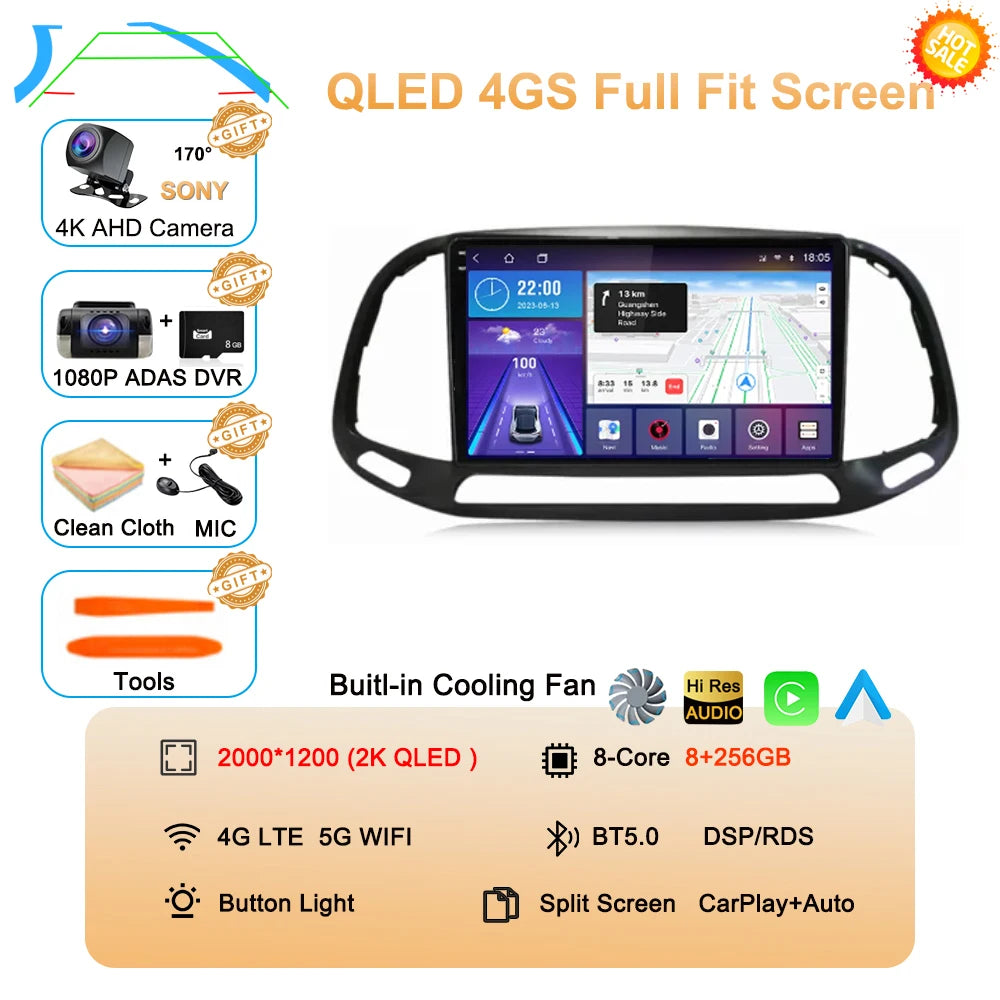 For Fiat Doblo 2015 2016 2017 2018 2019 2020 Android 16 GPS Car Radio Multimedia Video Player Stereo Navigation Wifi 360 Camera