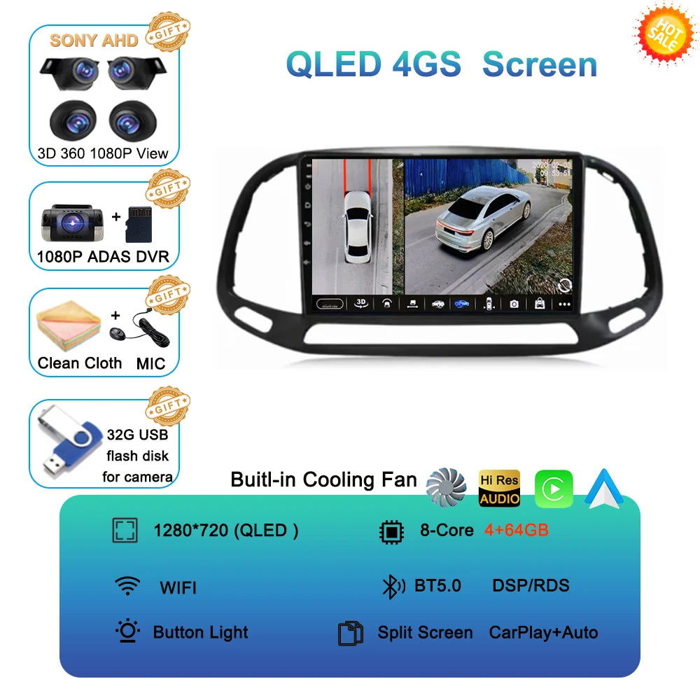 Android 16 For Fiat Doblo 2015 2016 2017 2018 2019 2020 GPS Car Radio Multimedia Video Player Stereo Navigation Wifi 360 Camera