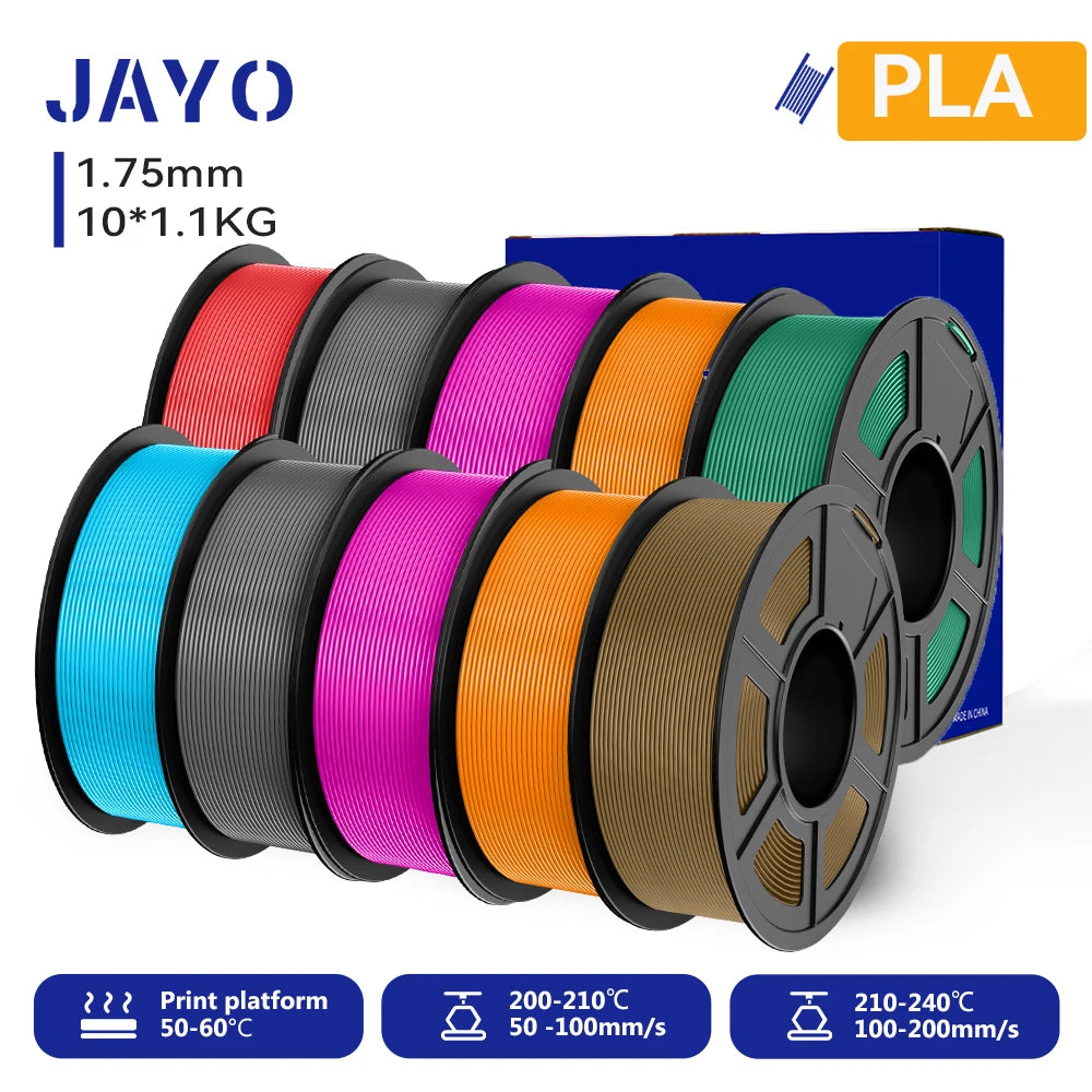 JAYO 10 Rolls 3D PETG/PLA/PLA PLUS/PLA Meta/ PLA Matte Printer Filament 1.75mm 100% No Bubble non-toxic 3D Printing Materials