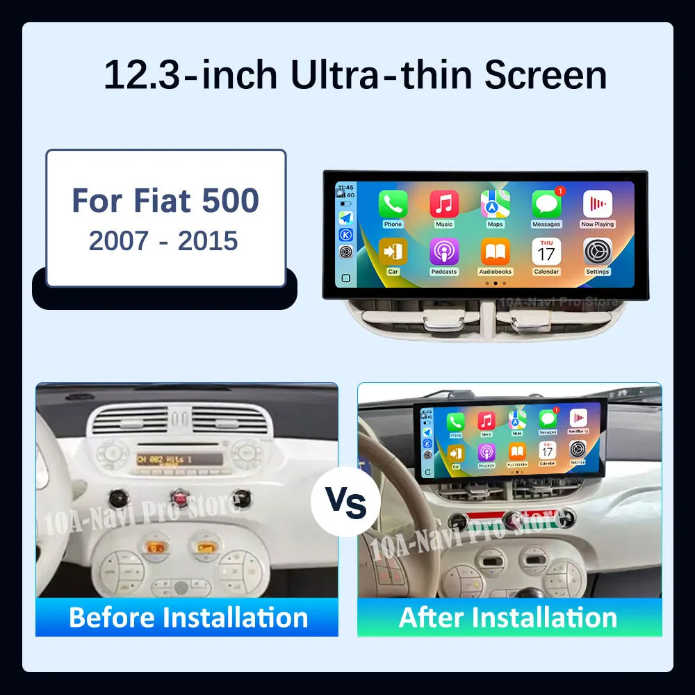 12.3 '' Android 16 for Fiat 500 2007 - 2015 Car Radio Video Multimedia Player BT 4G GPS Navi Wireless Carplay WiFi Touch Screen