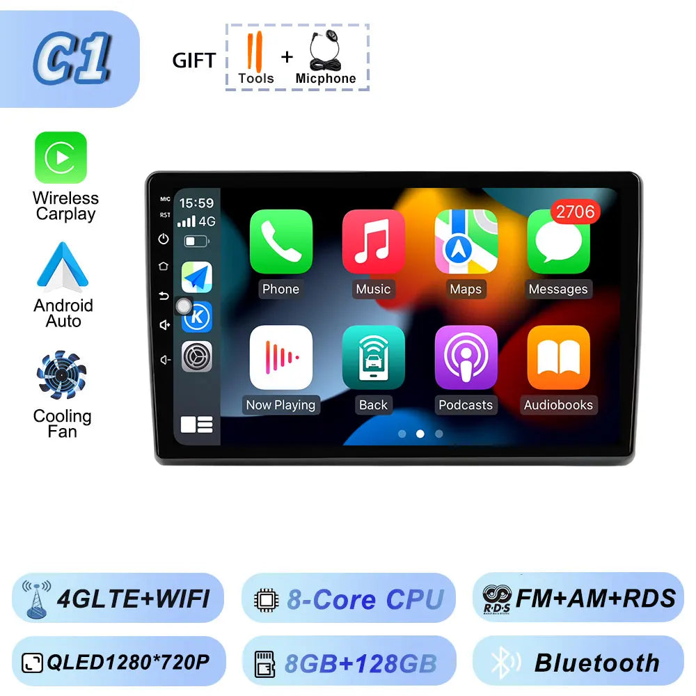 Video Player Carplay Car Radio for Fiat Ducato 2007 2008 2009 2010 2011 2012 - 2015 Android 15 Stereo Multimedia BT Auto Android