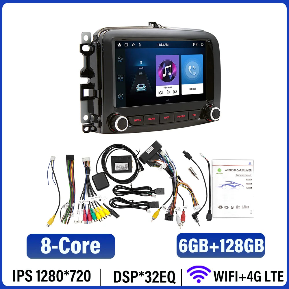 BQCC 7''  Fiat 500L 2016~2019 Android car radio navigation support reversing image WIFI GPS recording Android AUTO CARPLAY