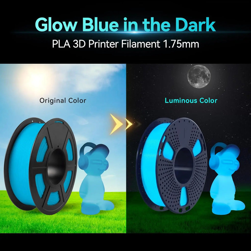Glow in Dark PLA ,  Luminous PLA 3D Printer Filament 1.75mm, Dimensional Accuracy +/- 0.02mm. (Glowing Blue/Green/Red/Yellow)