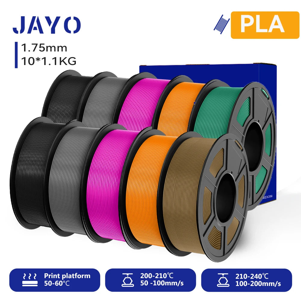 JAYO 10 Rolls 3D PETG/PLA/PLA PLUS/PLA Meta/ PLA Matte Printer Filament 1.75mm 100% No Bubble non-toxic 3D Printing Materials
