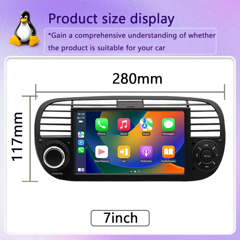 For FIAT 500 Abarth  (2007-2015-7inch)new Linux system wireless CarPlay in-car device, new model, navigation, video,Bluetooth
