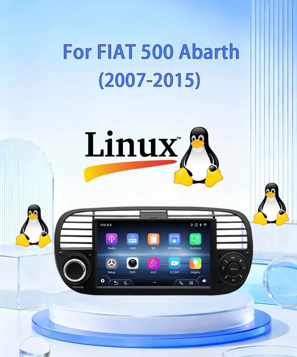 For FIAT 500 Abarth(2007-2015)2026 New Linux System Wireless CarPlay Auto  Bluetooth Musci Video Multimedia Players Cameras