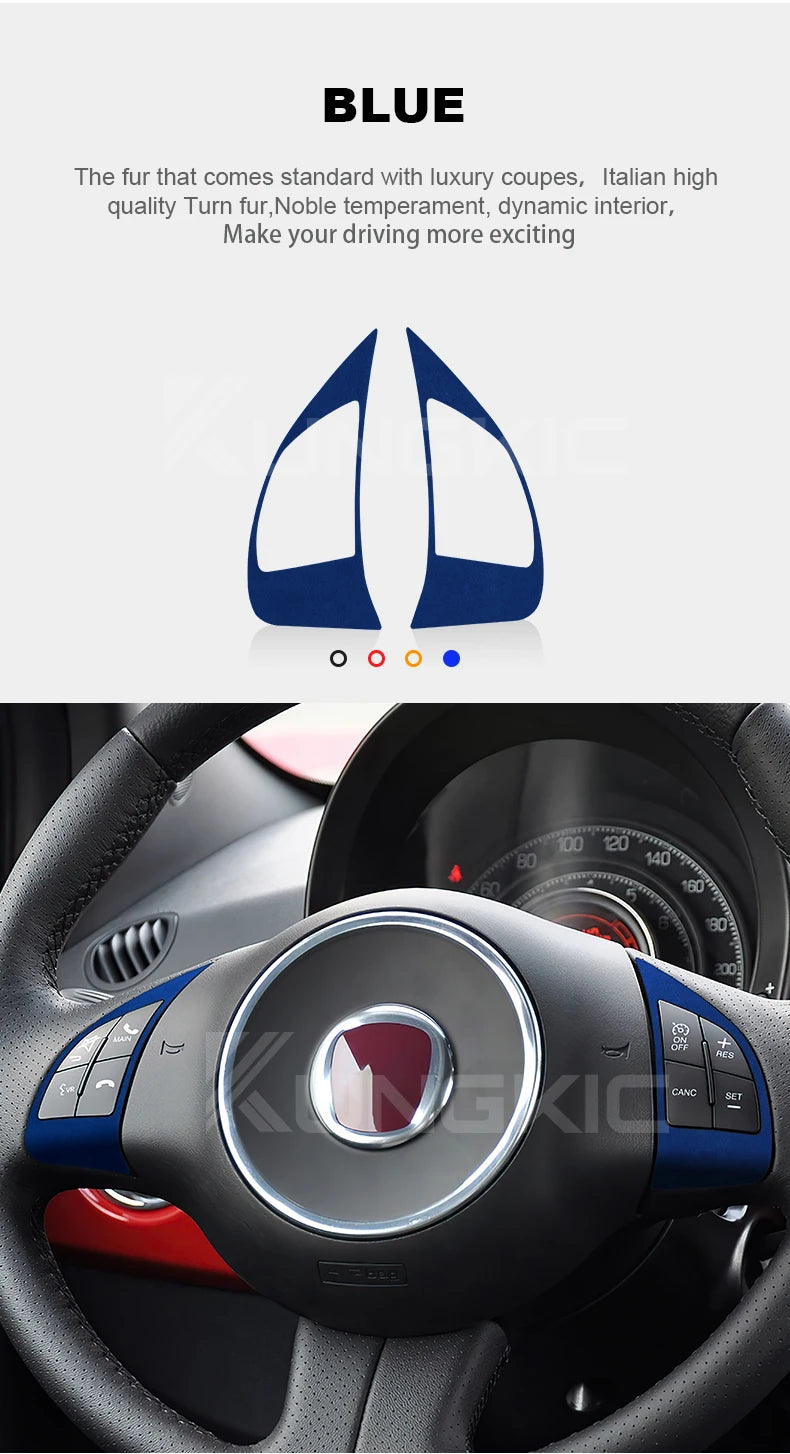 Italian Top Suede Sticker For Fiat 500 2008-15 For Abarth 595 2012-15 steering wheel button frame turn fur interior Accessories