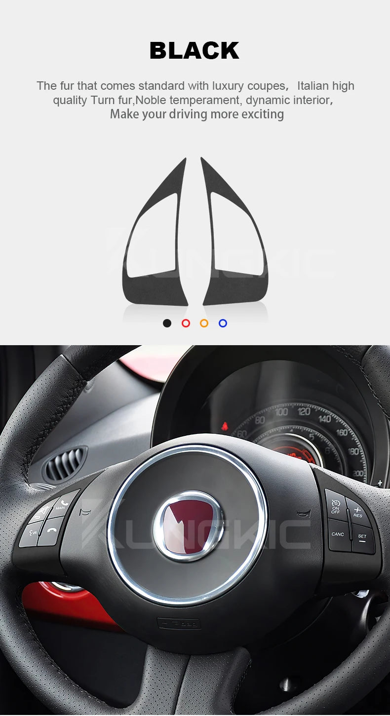 Italian Top Suede Sticker For Fiat 500 2008-15 For Abarth 595 2012-15 steering wheel button frame turn fur interior Accessories