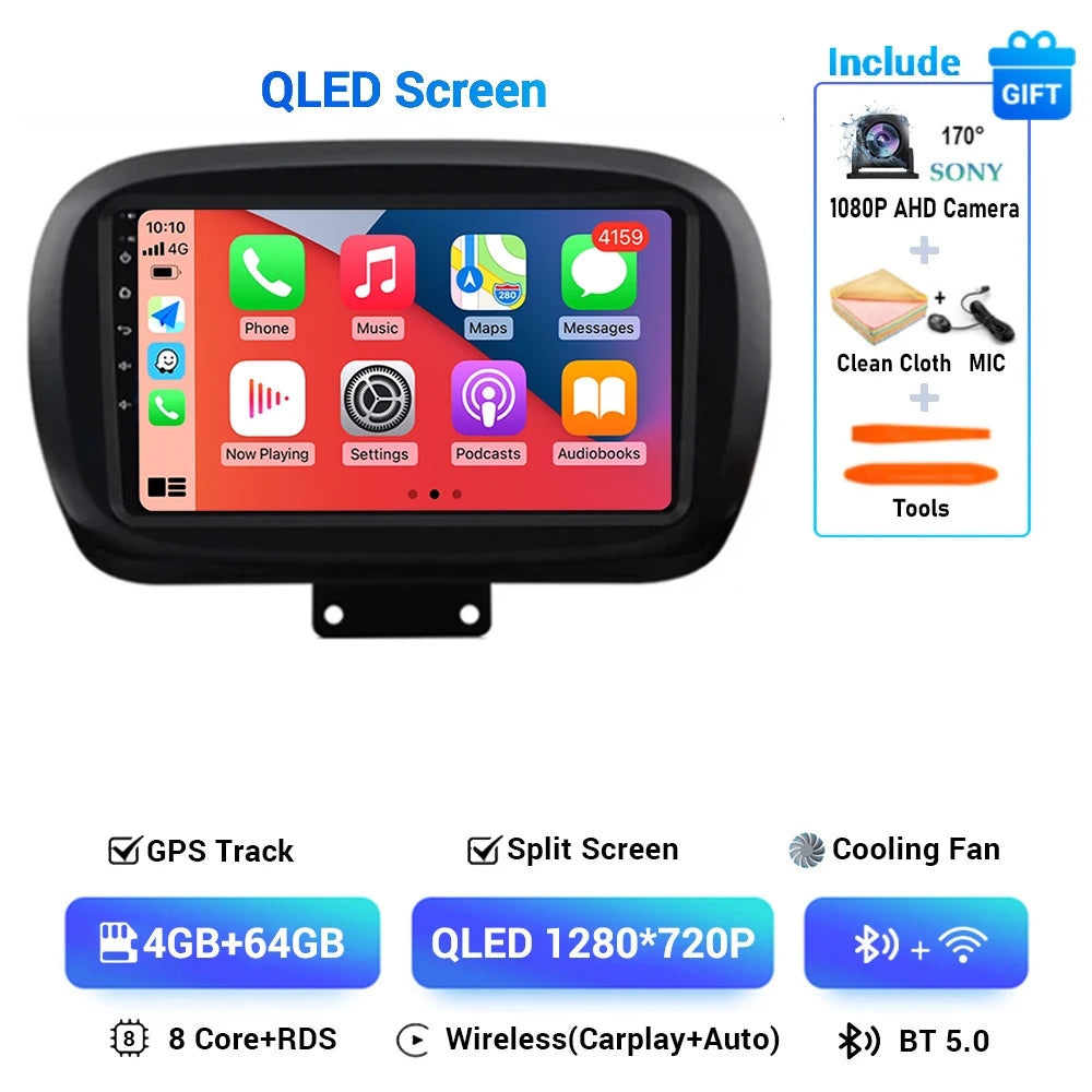 Android 15 For Fiat 500X 2014-2020 2K QLED Stereo Car Radio Multimedia Video Player GPS AI Voice CarPlay Head Unit Navigation 4G