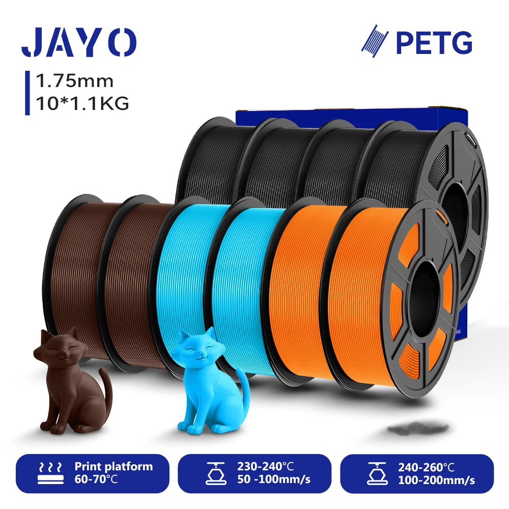 JAYO 10 Rolls 3D PETG/PLA/PLA PLUS/PLA Meta/ PLA Matte Printer Filament 1.75mm 100% No Bubble non-toxic 3D Printing Materials