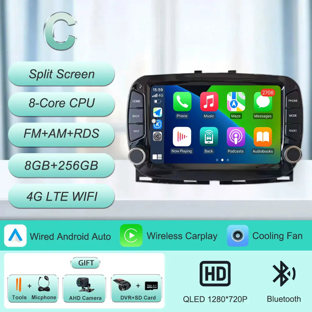 Android 16 Car Radio For Fiat 500 2016-2019 7inch Touch Screen Multimedia Player GPS Navi BT WiFi FM Radio Mirror Link Head Unit