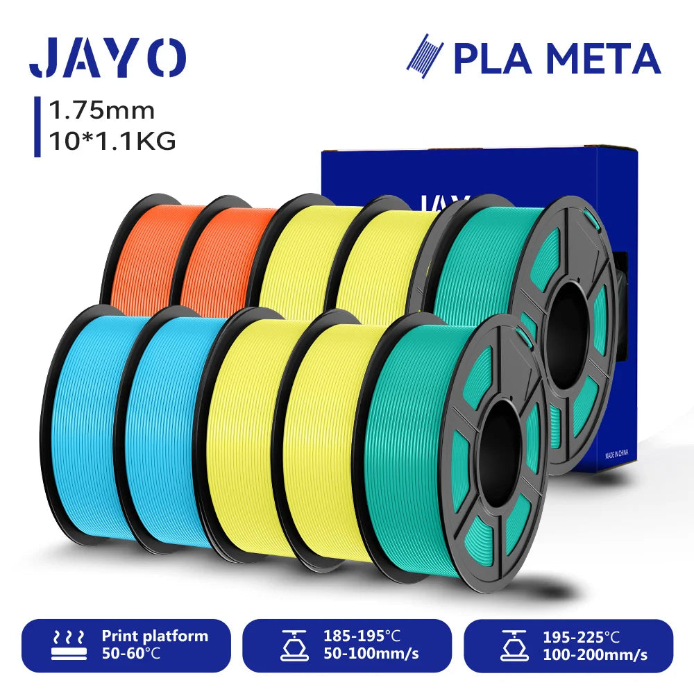 JAYO 10 Rolls 3D PETG/PLA/PLA PLUS/PLA Meta/ PLA Matte Printer Filament 1.75mm 100% No Bubble non-toxic 3D Printing Materials