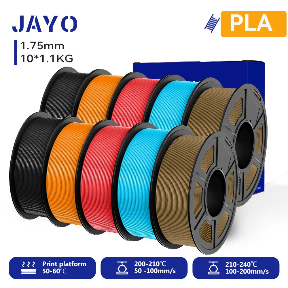 JAYO 10 Rolls 3D PETG/PLA/PLA PLUS/PLA Meta/ PLA Matte Printer Filament 1.75mm 100% No Bubble non-toxic 3D Printing Materials