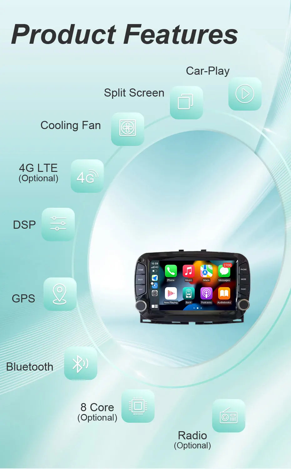 Android 16 Car Radio For Fiat 500 2016-2019 7inch Touch Screen Multimedia Player GPS Navi BT WiFi FM Radio Mirror Link Head Unit
