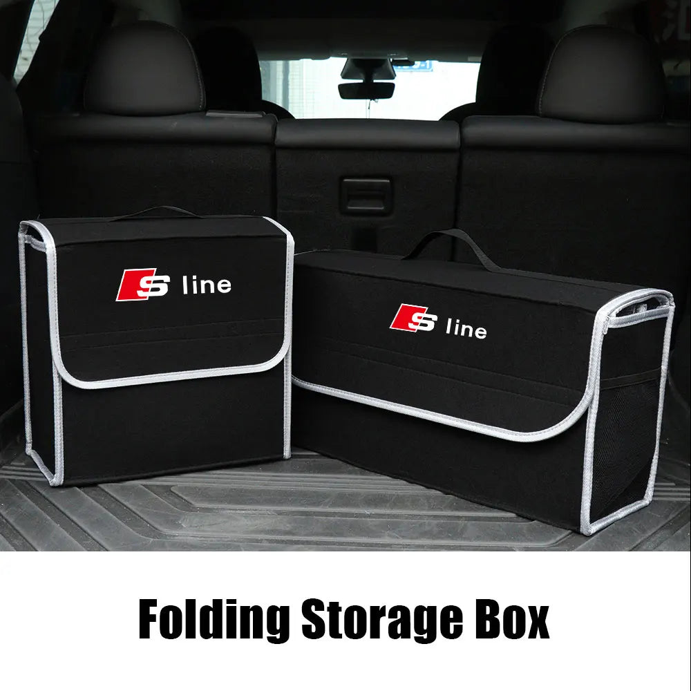 Large Capacity Car Trunk Storage Box Auto Badge Multiuse Tools Organizer Bag Folding Stowing Tidying Accessories For AUDI SLINE