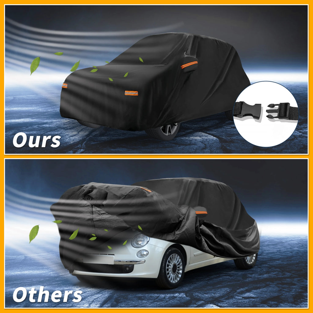 Motoforti Car Cover Waterproof All Weather for Fiat 500 2007-2022 Black 210D-PU
