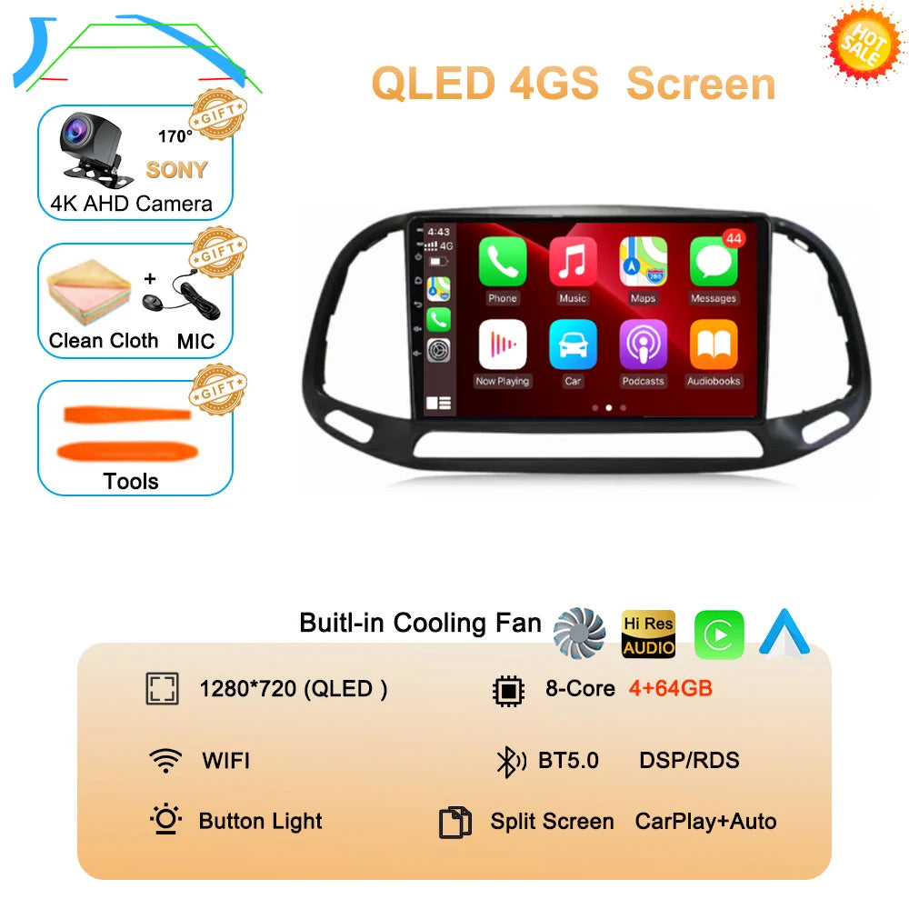 For Fiat Doblo 2015 2016 2017 2018 2019 2020 Android 16 GPS Car Radio Multimedia Video Player Stereo Navigation Wifi 360 Camera