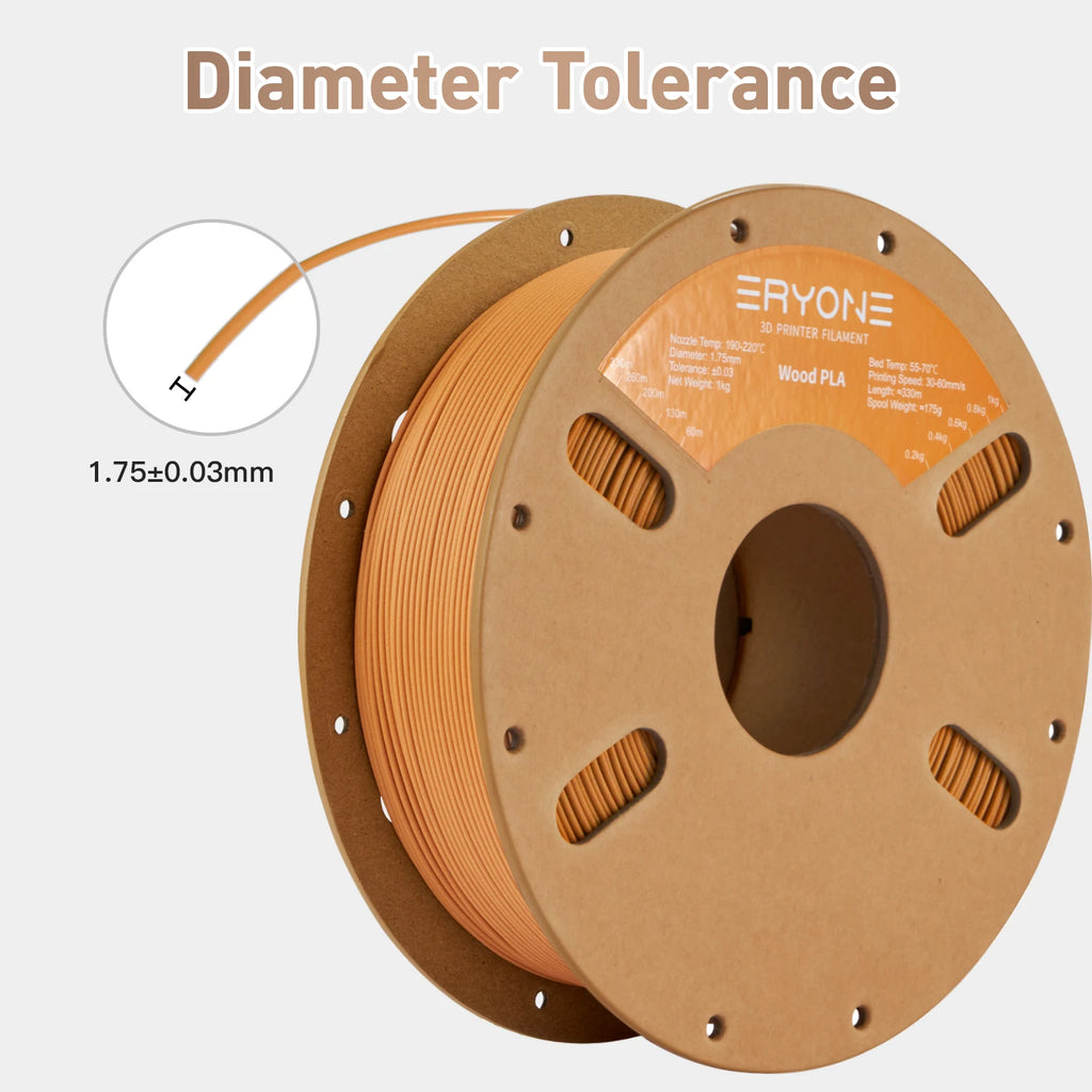 ERYONE 1kg/3KG/10KG Wood PLA Filament 3D Printer PLA Filament 1.75mm +/- 0.03mm, PLA Filament 1KG Cardboard Spool(2.2LBS)