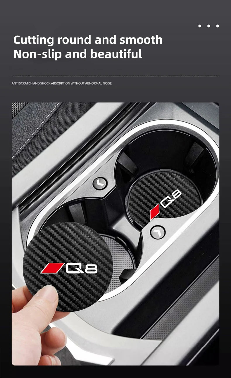 2Pcs Car Leather Coaster Mat Anti-slip Water Cup Pad For Audi A1 A3 A4 A5 A6 A7 A8 Q2 Q3 Q5 Q7 Q8 B6 B8 B9 C5 C7 TT S1 S7 S3 RS6