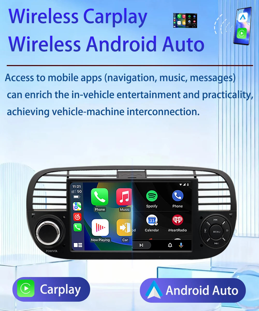 For FIAT 500 Abarth(2007-2015)2026 New Linux System Wireless CarPlay Auto  Bluetooth Musci Video Multimedia Players Cameras