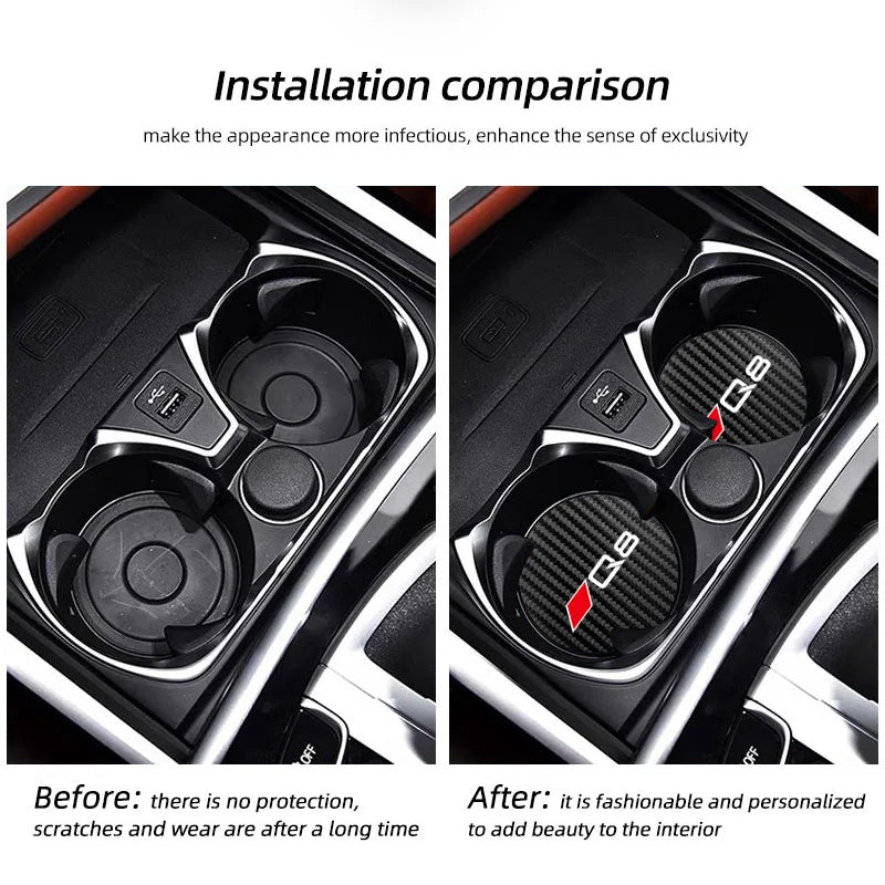 2Pcs Car Leather Coaster Mat Anti-slip Water Cup Pad For Audi A1 A3 A4 A5 A6 A7 A8 Q2 Q3 Q5 Q7 Q8 B6 B8 B9 C5 C7 TT S1 S7 S3 RS6