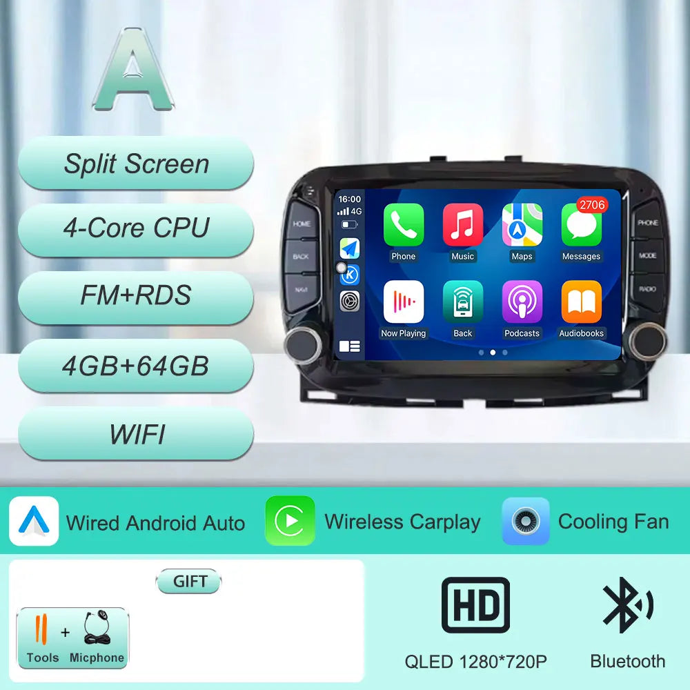 Android 16 Car Radio For Fiat 500 2016-2019 7inch Touch Screen Multimedia Player GPS Navi BT WiFi FM Radio Mirror Link Head Unit