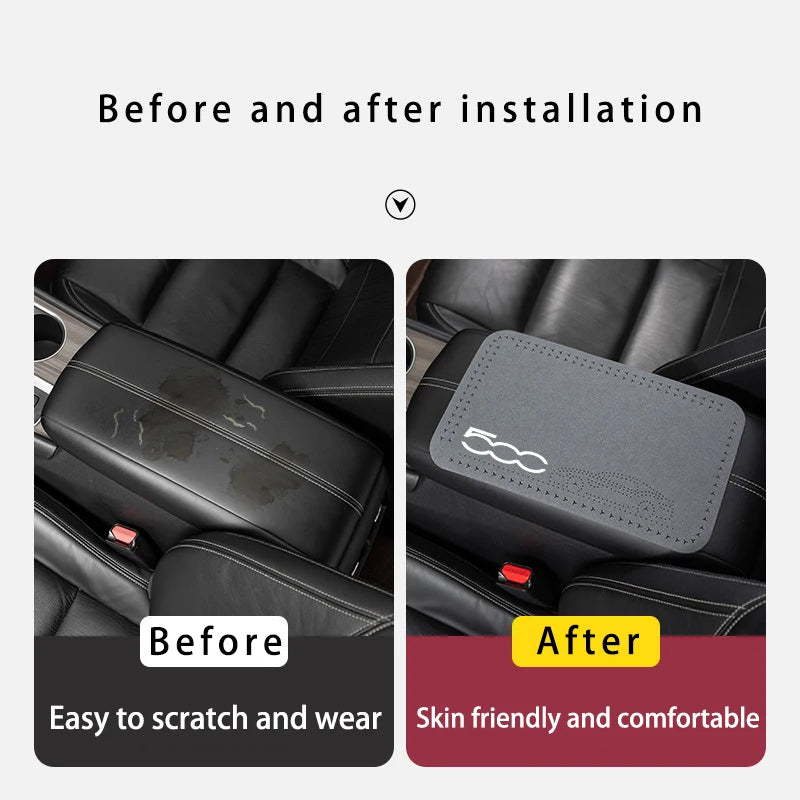 Leather Car Central Armrest Mat Console Arm Rest Seat Mat Interior for Fiat 500 500C 2012 500X 500L Abarth 695 Car Accessories