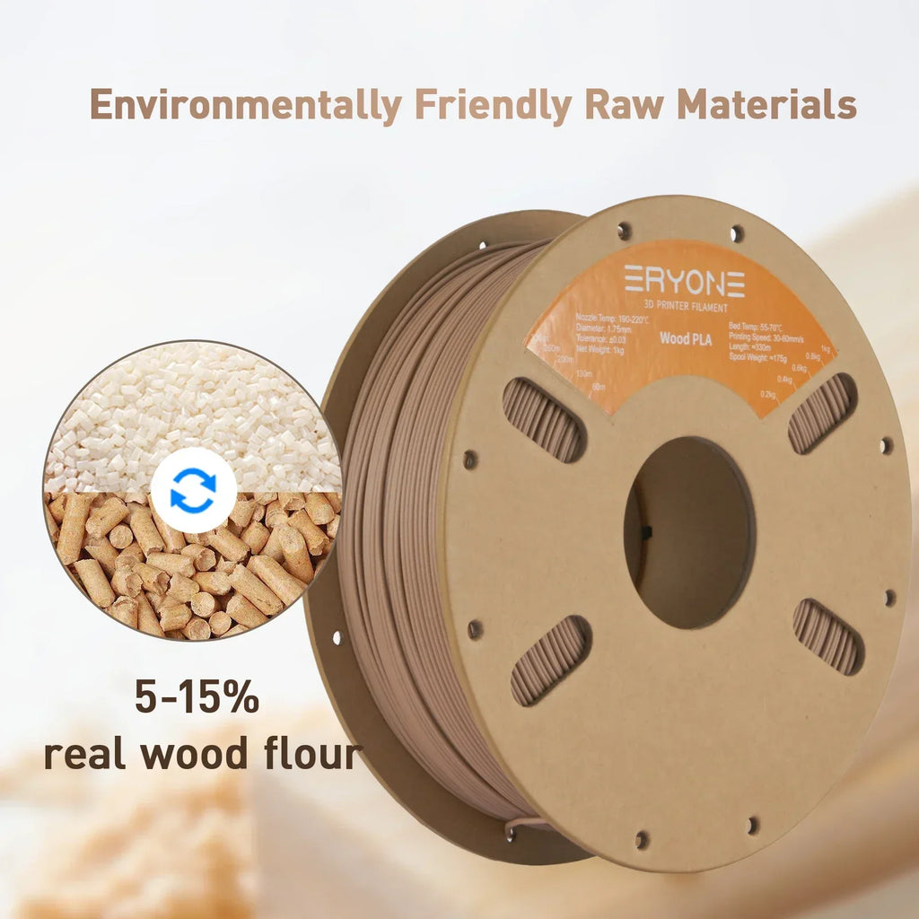 Eryone 1KG PLA Wood Premium Filament 3D Print, Real Wood Flour,Deep Light,wood pla filament,PLA Wood