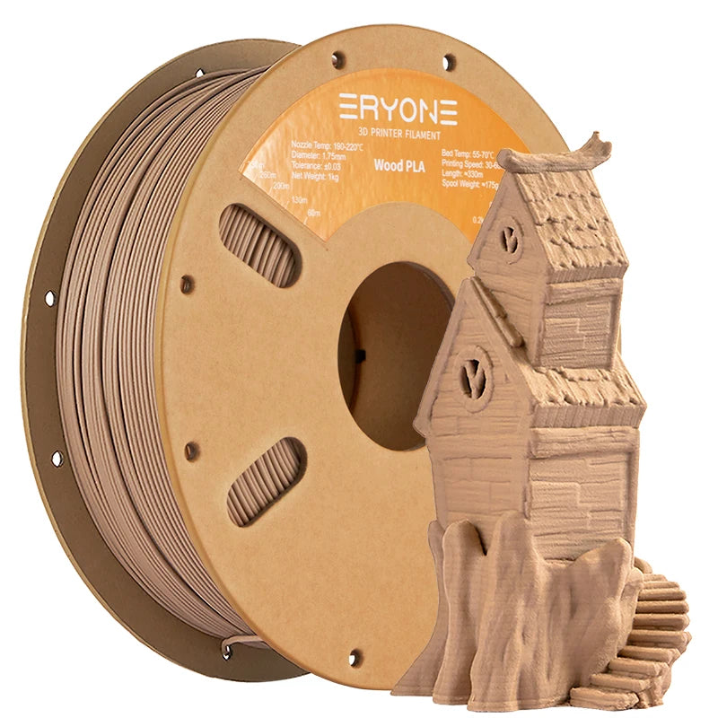 Eryone 1KG PLA Wood Premium Filament 3D Print, Real Wood Flour,Deep Light,wood pla filament,PLA Wood